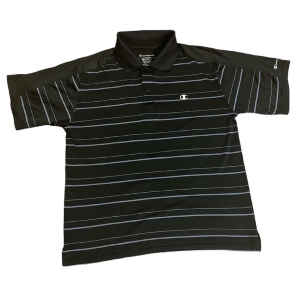 Champion DoubleDry Polo Black and Grey Stripes‎ Size Small